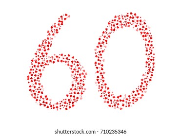 Abstract Number 60 Made Of Red Eastern Hearts
