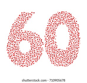 Abstract Number 60 Made Of Red Solid Hearts