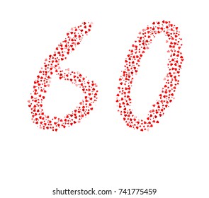 Abstract Number 60 Made Of Red Hearts