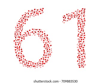 Abstract Number 61 Made Of Red Hearts