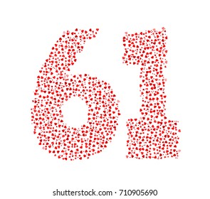 Abstract Number 61 Made Of Red Solid Hearts