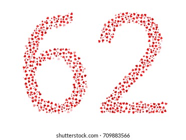 Abstract Number 62 Made Of Red Hearts