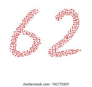 Abstract Number 62 Made Of Red Hearts