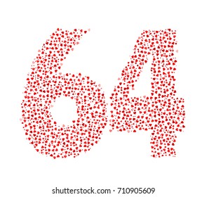 Abstract Number 64 Made Of Red Solid Hearts