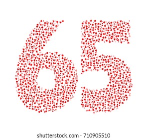 Abstract Number 65 Made Of Red Solid Hearts
