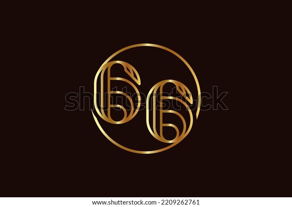 Abstract Number 66 Gold Logo,\
Number 66 monogram line style inside circle can be used for\
birthday and business logo templates, flat design logo, vector\
illustration