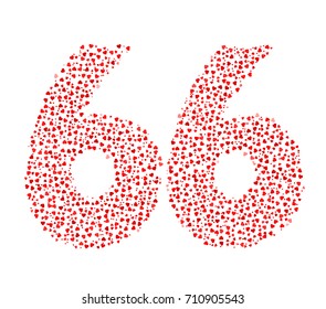 Abstract Number 66 Made Of Red Solid Hearts