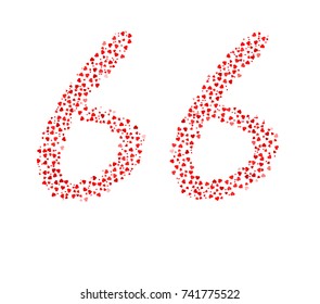 Abstract Number 66 Made Of Red Hearts