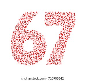 Abstract Number 67 Made Of Red Solid Hearts