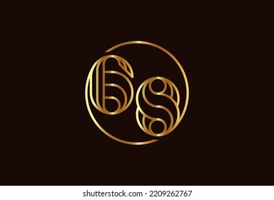 Abstract Number 68 Gold Logo, Number 68 monogram line style inside circle can be used for birthday and business logo templates, flat design logo, vector illustration