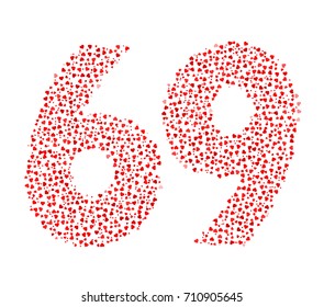 Abstract Number 69 Made Of Red Solid Hearts