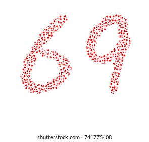 Abstract Number 69 Made Of Red Hearts