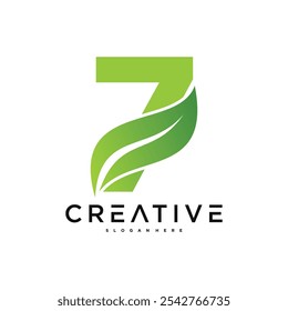 Abstract number 7 and leaf logo design. Premium Vector