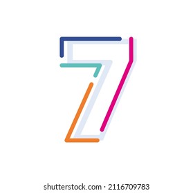 Abstract number 7 Line Colorful logo-icon. Modern numeral lines with new pop art colors. Font seven number template. Set logo thin line clean style.