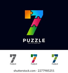 Abstract number 7 puzzle pieces colorful vector logo design. Suitable for business, education, game, sticker and template