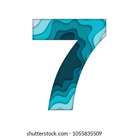 Abstract number 7 silhouette with cut paper isolated on white background