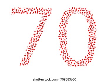 Abstract Number 70 Made Of Red Hearts