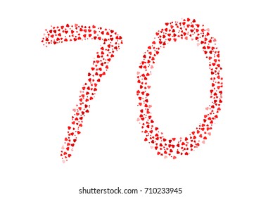 Abstract Number 70 Made Of Red Hearts