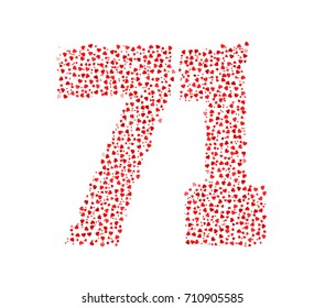 Abstract Number 71 Made Of Red Solid Hearts