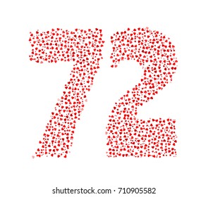 Abstract Number 72 Made Of Red Solid Hearts