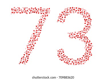 Abstract Number 73 Made Of Red Hearts