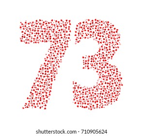 Abstract Number 73 Made Of Red Solid Hearts