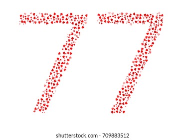 Abstract Number 77 Made Of Red Hearts