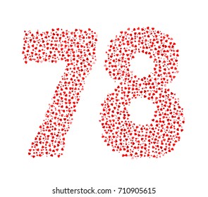 Abstract Number 78 Made Of Red Solid Hearts