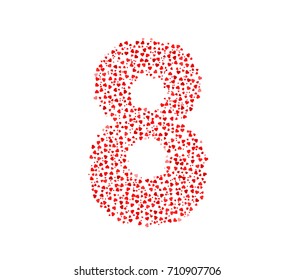 Abstract Number 8 Made Of Red Solid Hearts