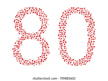 Abstract Number 80 Made Of Red Hearts