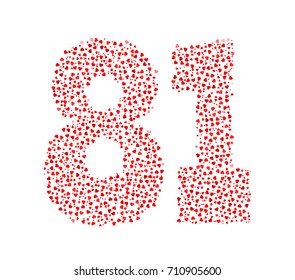 Abstract Number 81 Made Of Red Solid Hearts