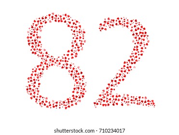 Abstract Number 82 Made Of Red Hearts