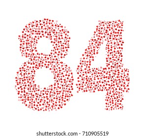Abstract Number 84 Made Of Red Solid Hearts