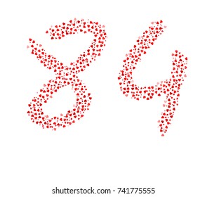 Abstract Number 84 Made Of Red Hearts
