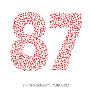 Abstract Number 87 Made Of Red Solid Hearts