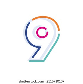 Abstract number 9 Line Colorful logo-icon. Modern numeral lines with new pop art colors. Font nine number template. Set logo thin line clean style.