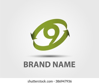 Abstract Number 9 logo Symbol with arrow
