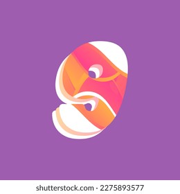 Abstract number 9 vector font alphabet design with colorful gradient smooth.