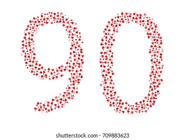 Abstract Number 90 Made Of Red Hearts