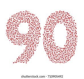 Abstract Number 90 Made Of Red Solid Hearts