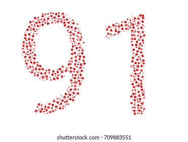 Abstract Number 91 Made Of Red Hearts