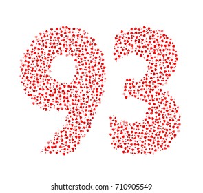 Abstract Number 93 Made Of Red Solid Hearts
