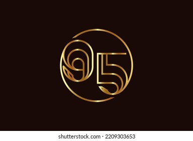 Abstract Number 95 Gold Logo, Number 95 monogram line style inside circle can be used for birthday and business logo templates, flat design logo, vector illustration svg