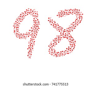 Abstract Number 98 Made Of Red Hearts