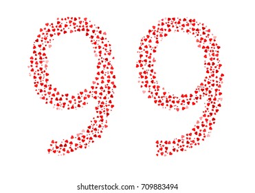 Abstract Number 99 Made Of Red Hearts