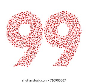 Abstract Number 99 Made Of Red Solid Hearts