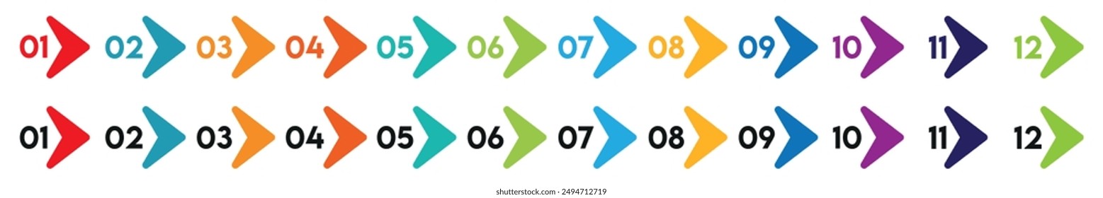 Abstract number bullet point arrow vector set.