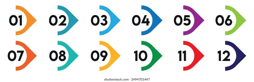 Abstract number bullet points colorful direction bullets point vector set.