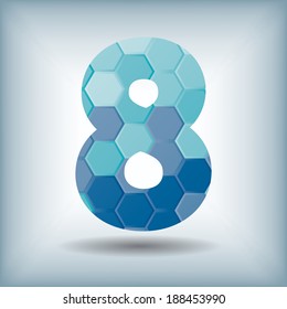 Abstract number composed of hexagons . Vector