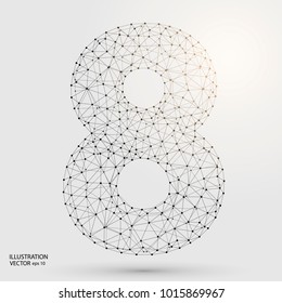 Abstract number eight, figure 8, consisting of triangles, circles, spots of decay, stars. Vector eps 10.